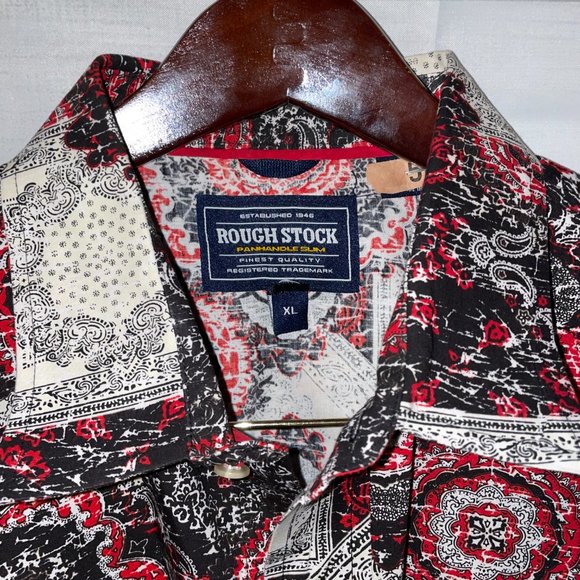 Panhandle Rough Stock XL Long Sleeve Red Pearl Snap Shirt - Picture 2 of 3